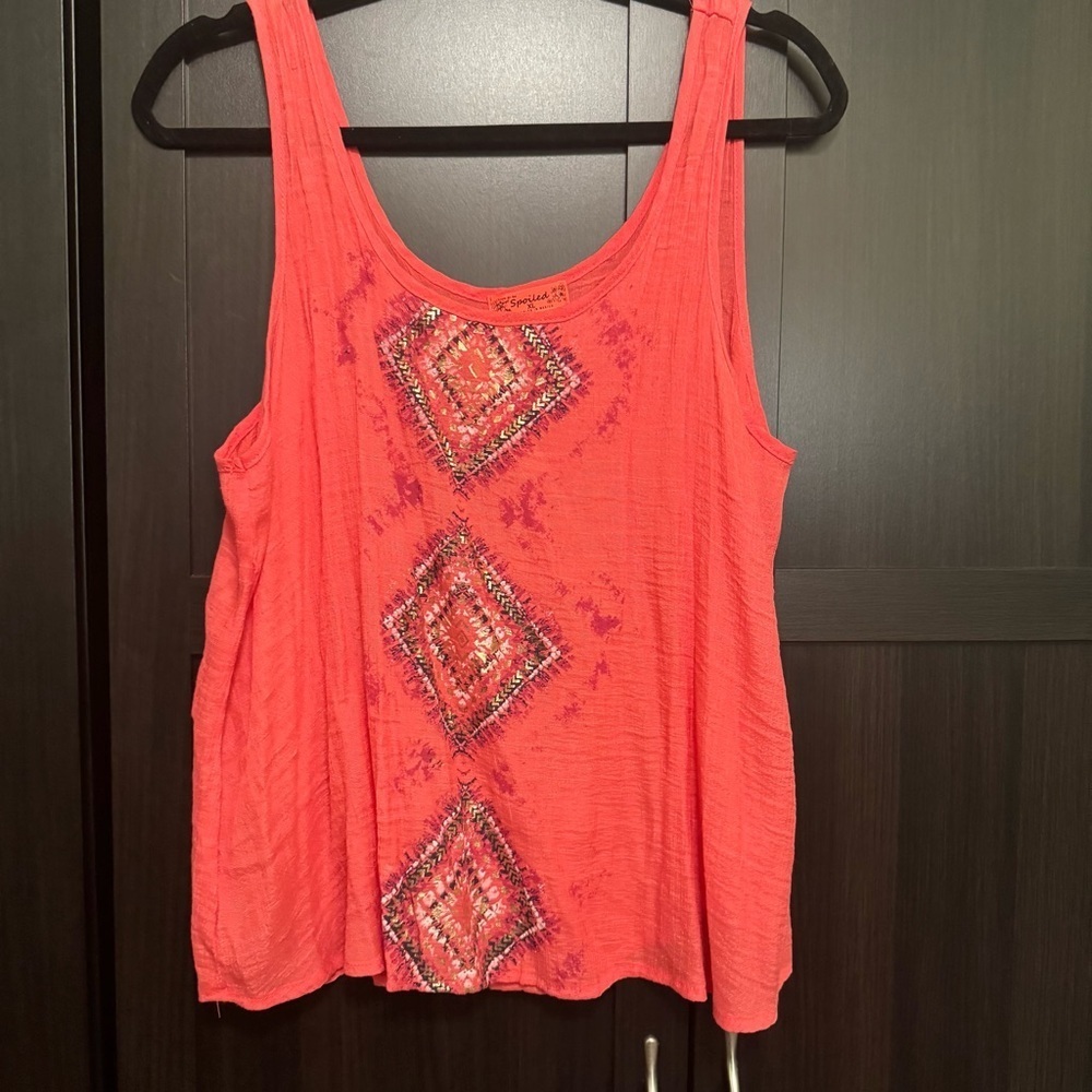 Spoiled Bright Coral Tank with Geometric Accents​​​